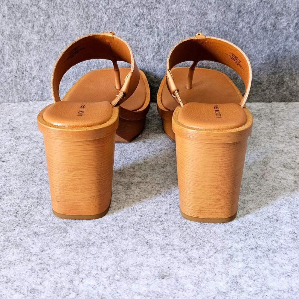 Lucky Brand Womens Tan Leather Beaded Thong Platform Block Heel Sandals Size 9M - Picture 4 of 10